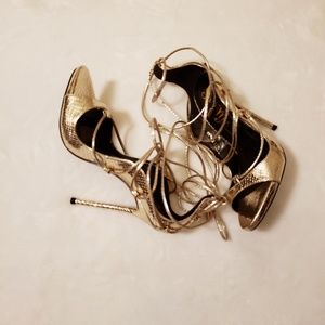 Women lace up heels